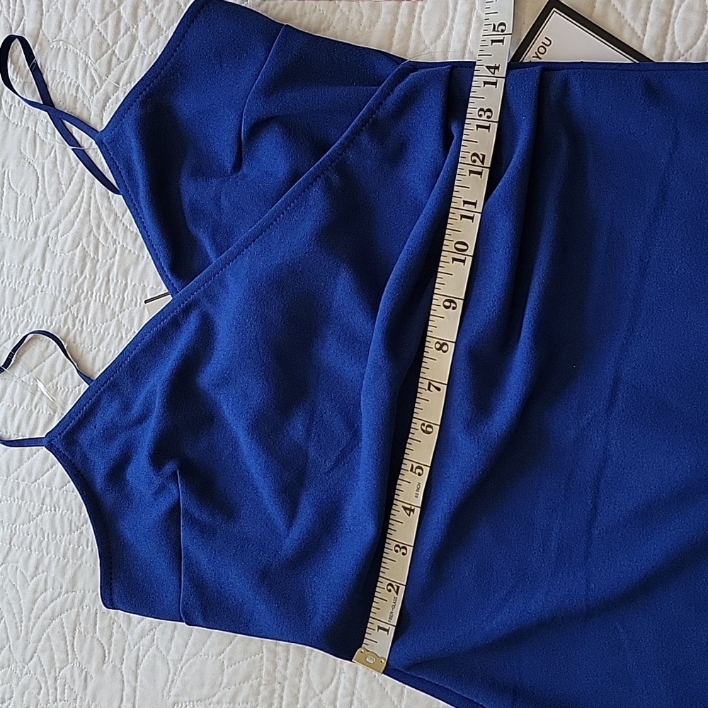 Emerald Sundae Womens V-neck Sheath Wrap High-Low Pointy Royal Blue Mini Dress - Picture 10 of 16